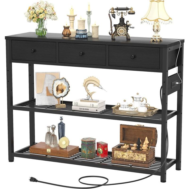 47'' Entryway Table with Outlets and USB Ports - 11.8"D x 47.2"W x 31.8"H - Black