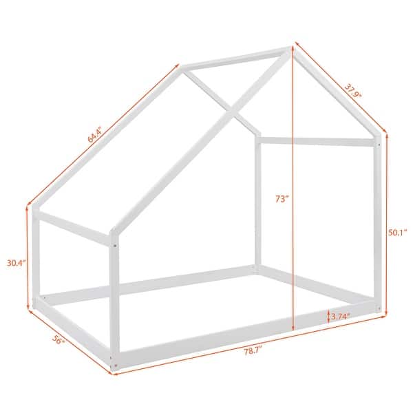 dimension image slide 1 of 5, Solid Wood House Bed with Roof
