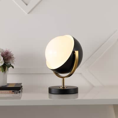 Elicia 12" Vintage Classic Metal/Acrylic Adjustable Orb LED Floor Spotlight, Black/Brass Gold, by JONATHAN Y