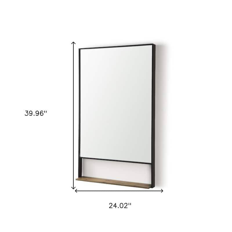 HomeRoots 40" Black Metal Framed Accent Mirror With Shelf - 24.02 in. x 39.96 in. x 3.94 in.