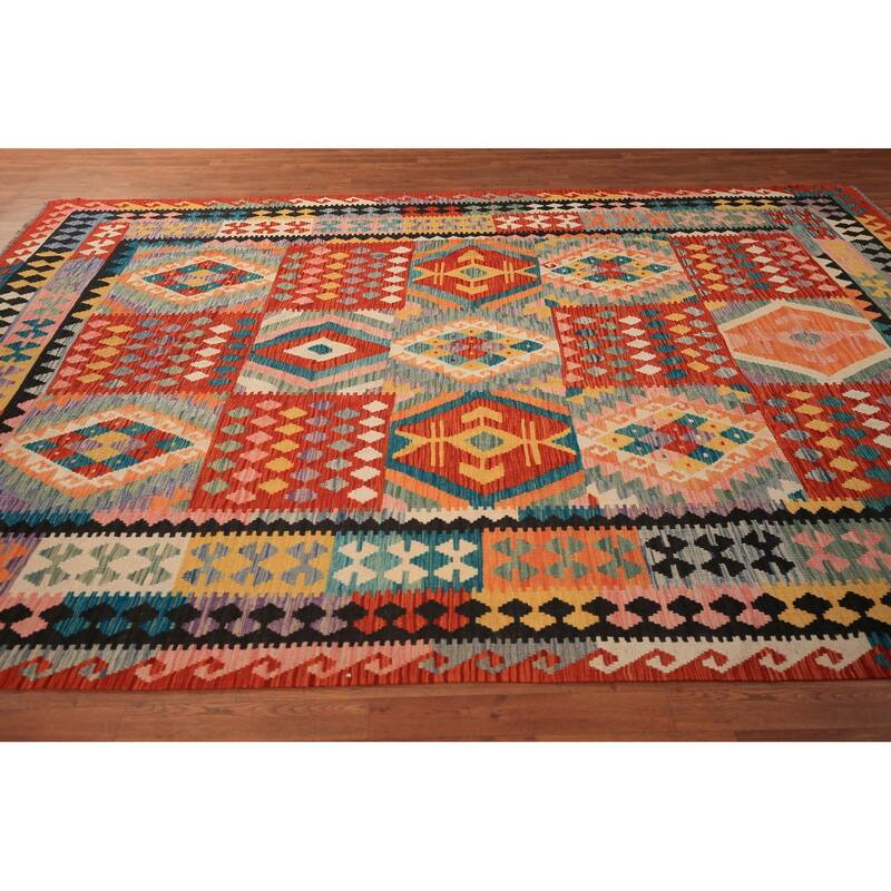 Geometric Kilim Oriental Area Rug Bedroom Flatweave Wool Carpet - 8'3" x 11'5"