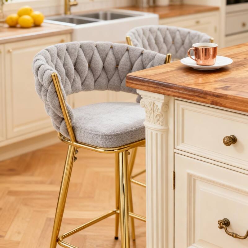 Counter Height Bar Chairs Set of 2, Swivel Counter Stools with Backrest and Arms, Metal Framed Accent Chairs