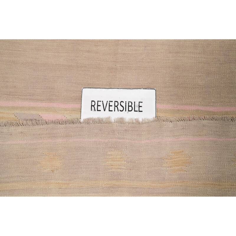 Hand Woven Oriental 100% Wool Carpet Southwestern Tribal Beige & Ivories Kilim Area Rug - 11' 11'' X 9' 1''