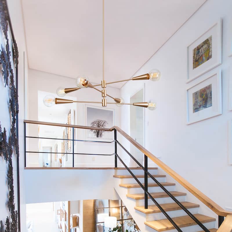 Mid-century Modern Sputnik Gold Chandelier 6/8-Light Globe Swing Arms Adjustable Pendant for Dining room