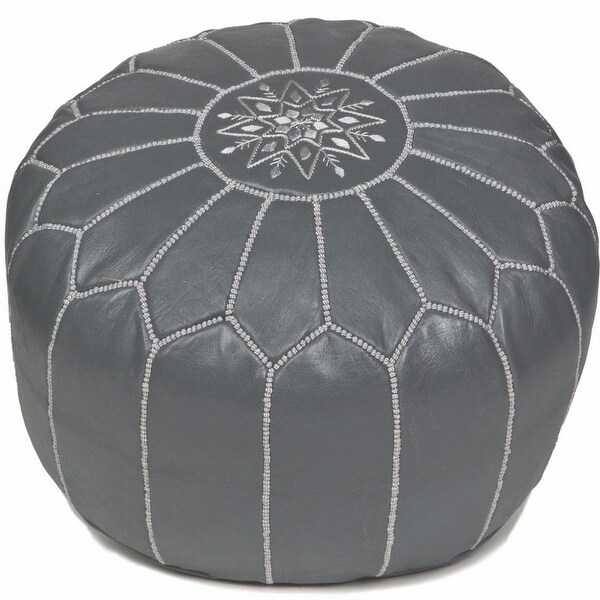 Moroccan Handmade leather pouf ottoman round footstool color Dark Turquoise Unstuffed 