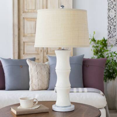 Othirra Table Lamp with White Base and Beige Shade