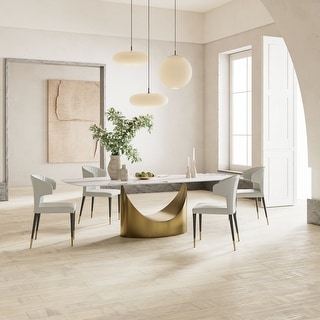 Modern Glam Rectangle Sintered Stone Dining Table Marble TOP and Gold ...