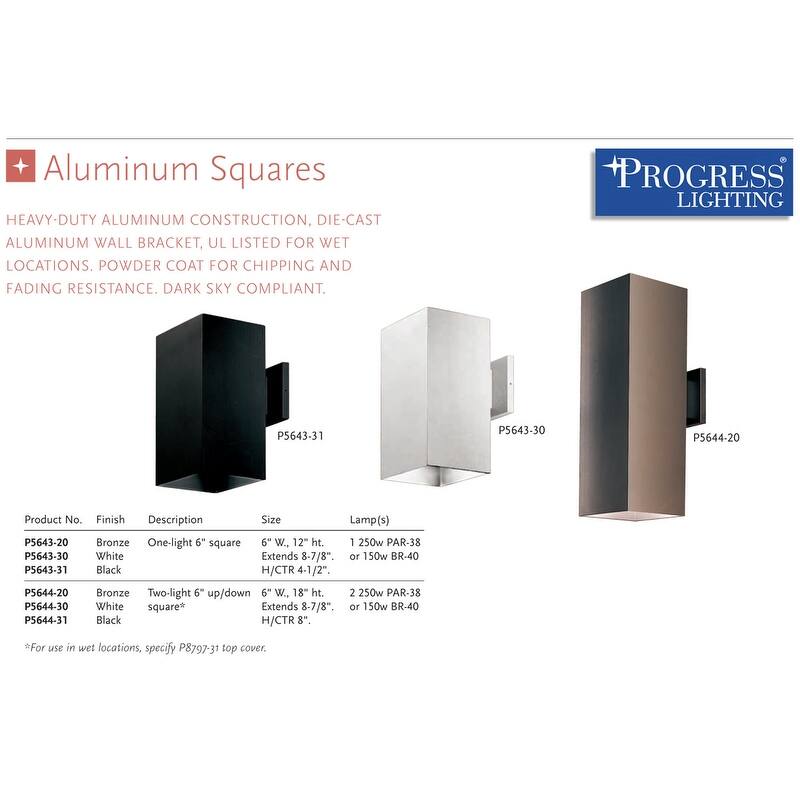 Progress Lighting Square 1 Light Outdoor Wall Sconce with Metal