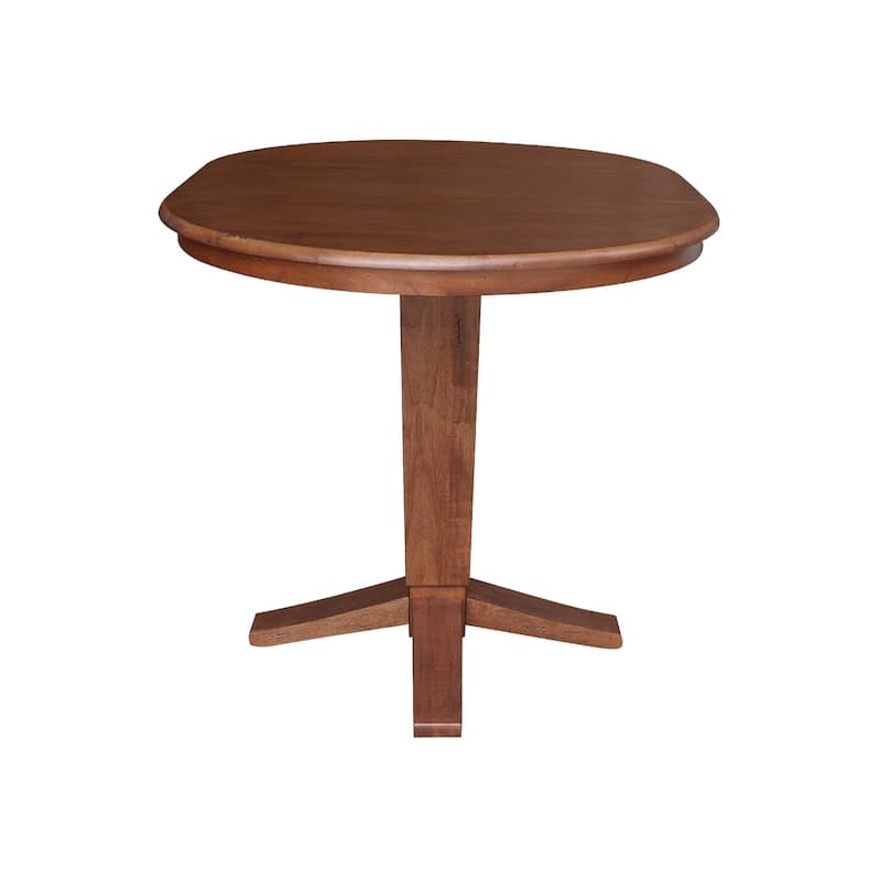 36 in. Round Top Pedestal Counter Height Dining Table with 12 in Leaf
