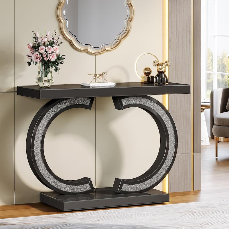 Silver Console Table, 39” Mirror Entryway Table for Entrance - Black