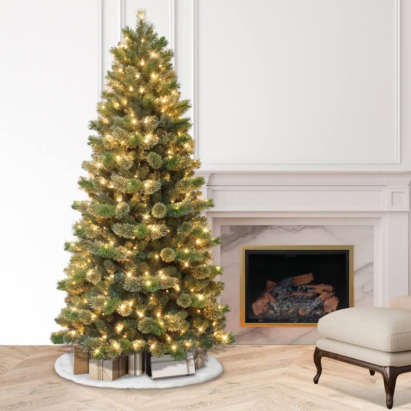 Pre-Lit Slim Oklahoma Pine Artificial Christmas Tree - 7.5' - Warm White LED