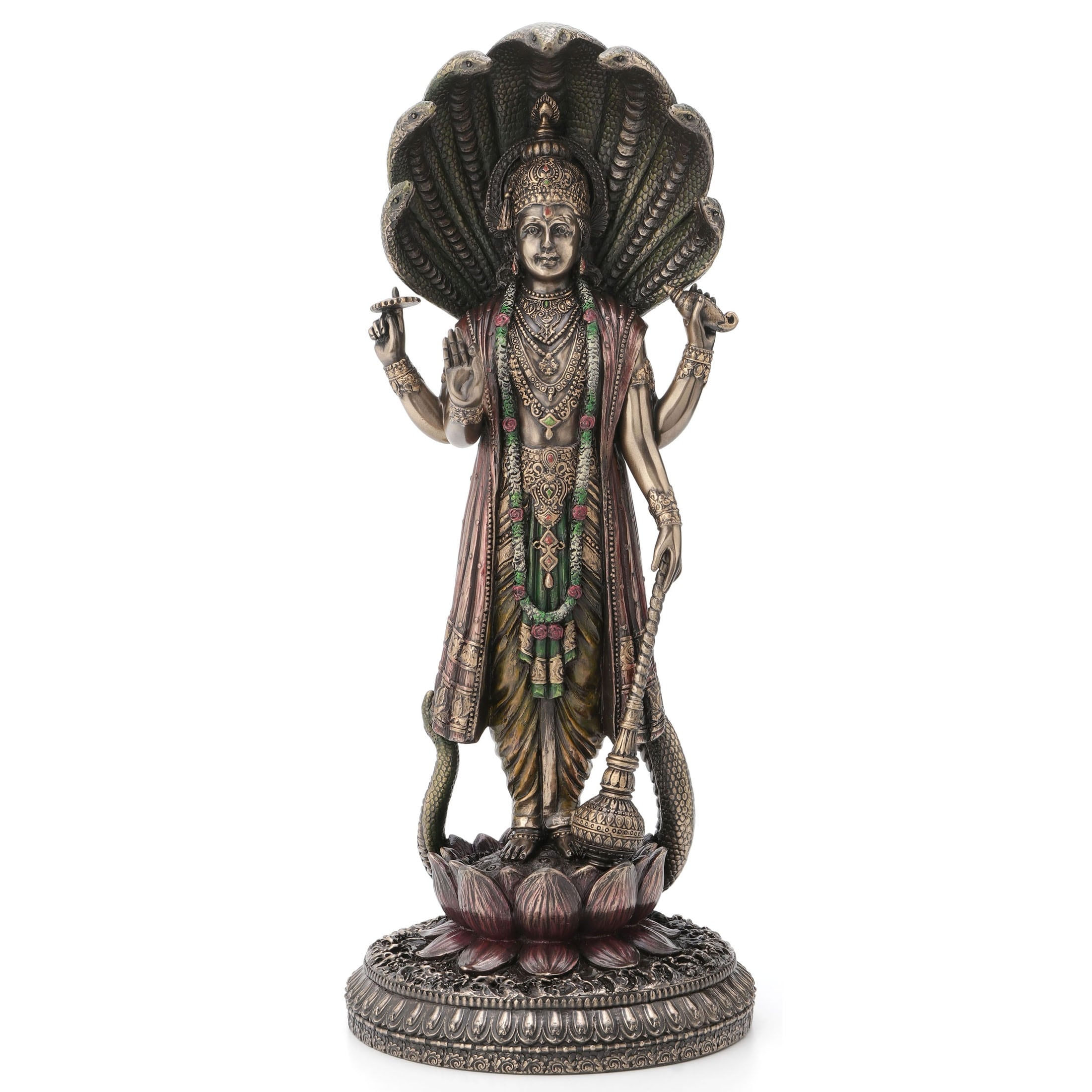 12.6 in H Standing Vishnu with Shesha Poly Resin