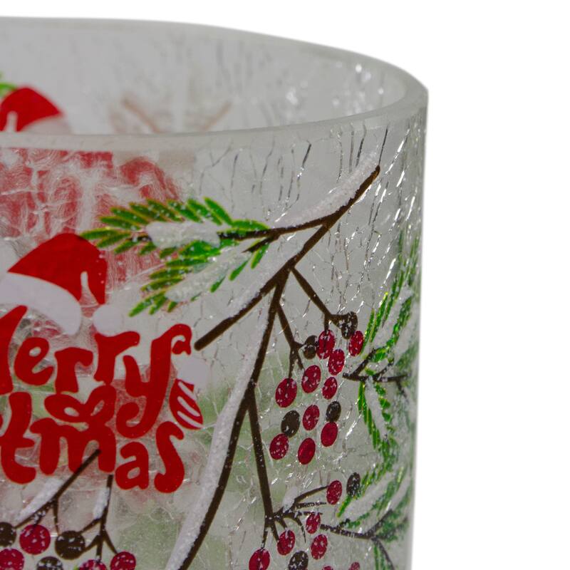 8-Inch Christmas Cardinal Pine Flameless Glass Christmas Candle Holder