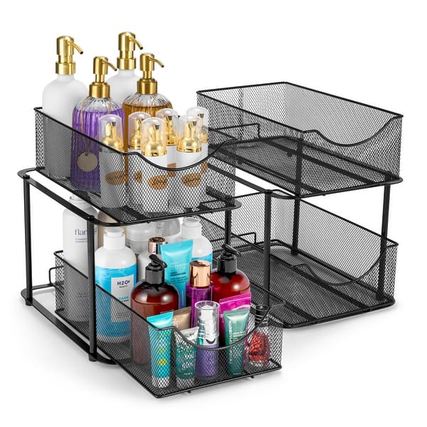 Sorbus 2 Tier Under Sink Bathroom Organizers and Storage (2 Pack) - 14" L x 9.3" W x 12.25" H - Black