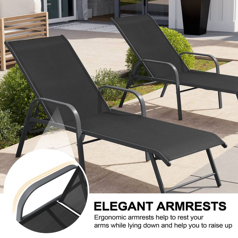 Set of 2/4 Outdoor Aluminum Chaise Lounge Chairs with Adjustable Backrest