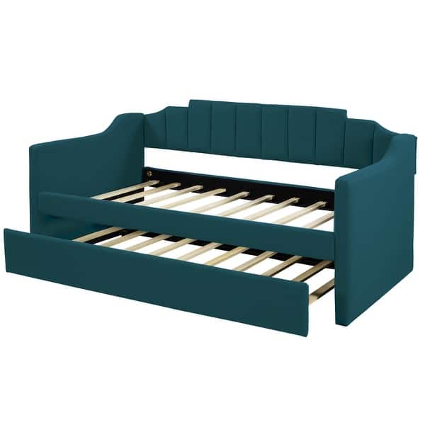 slide 2 of 11, Twin Size Daybed Green Upholstered Sleeper Sofa Bed with Trundle Green