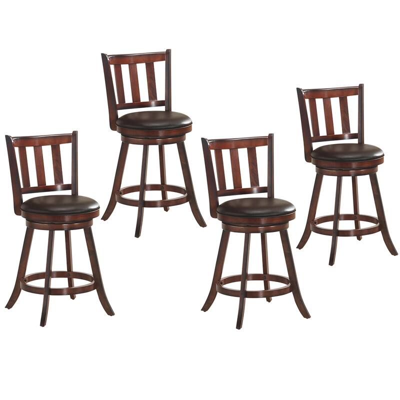 Costway Set of 4 25'' Swivel Bar stool Leather Padded Dining Kitchen - Brown