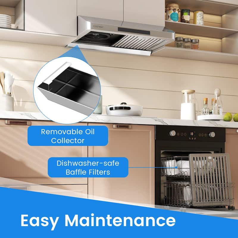 Gymax 30 Inch 900 CFM Under Cabinet Range Hood w/Oil Collector 4 Fan