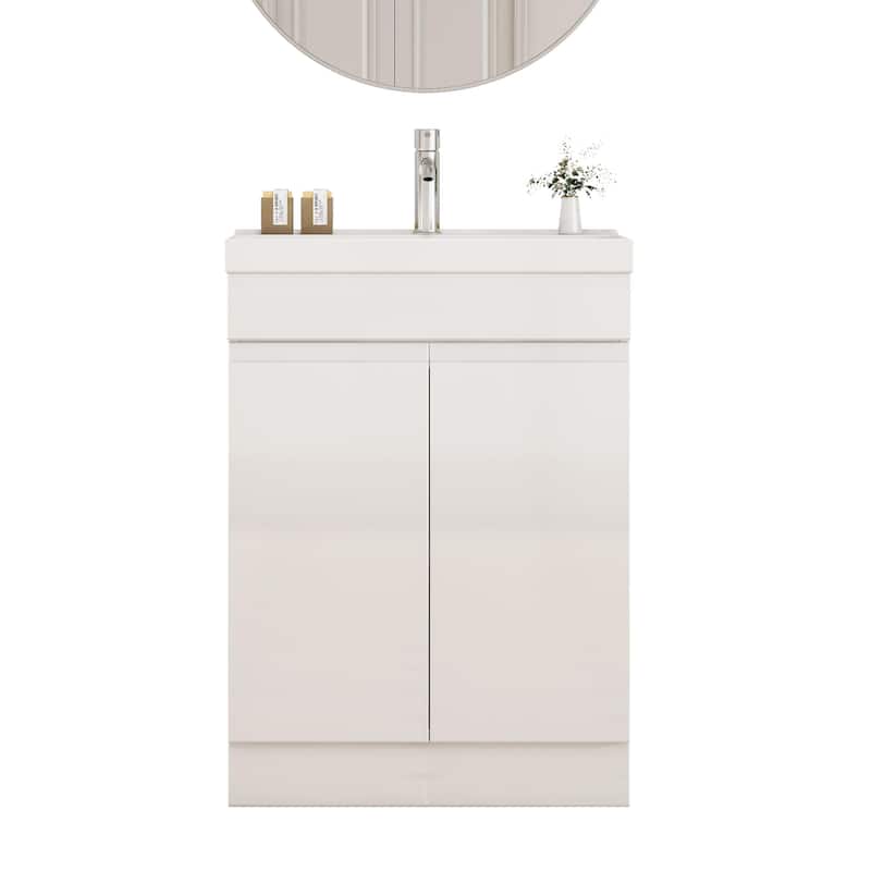36" Bathroom Vanity With Top Ceramic Art Sink and Artificial Stone Slab, 2-Soft Close Door, Wall-Mounted Mounting Design