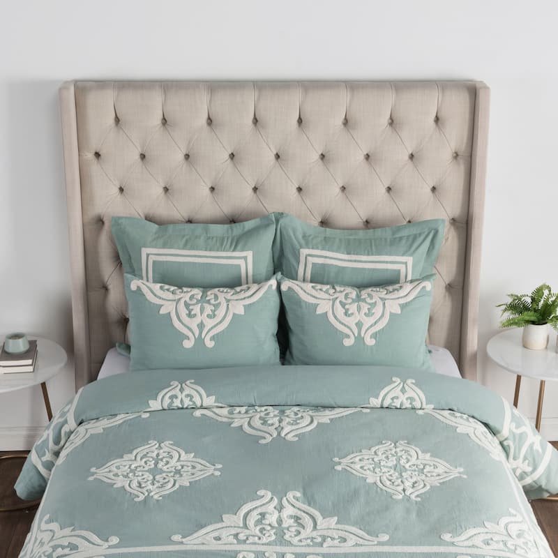 Villa by Classic Home Kent 100% Cotton Embroidered Duvet - Blue - King