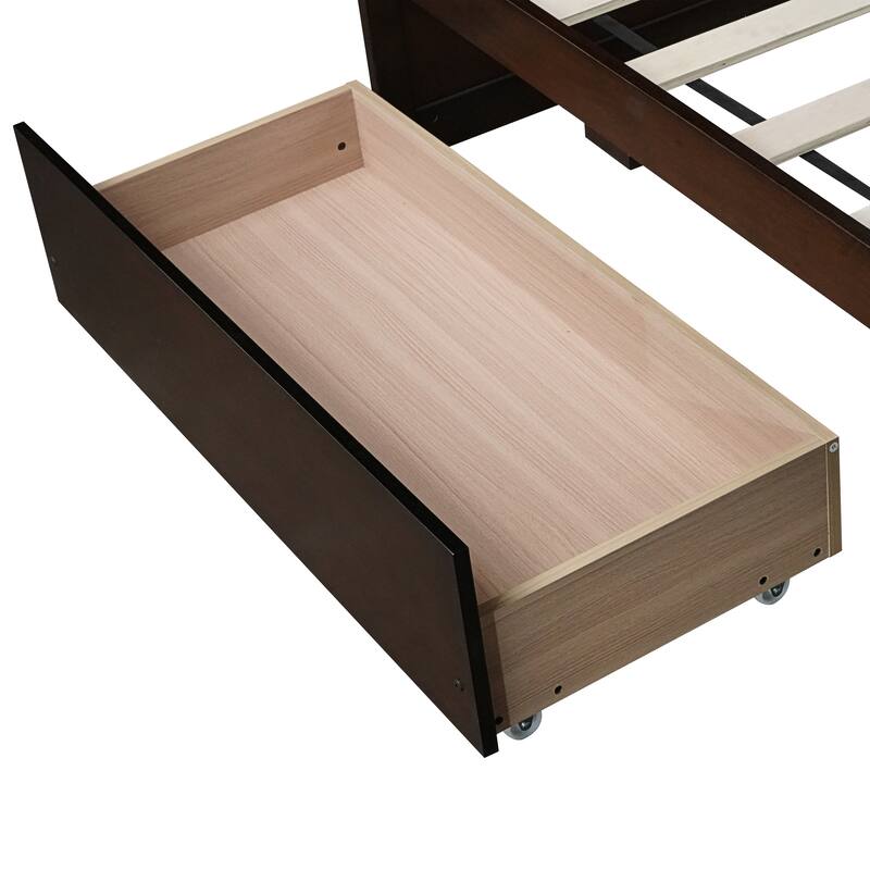 Twin Size Wooden Bed with 2 Drawers, Espresso Finish, Space-Saving Design