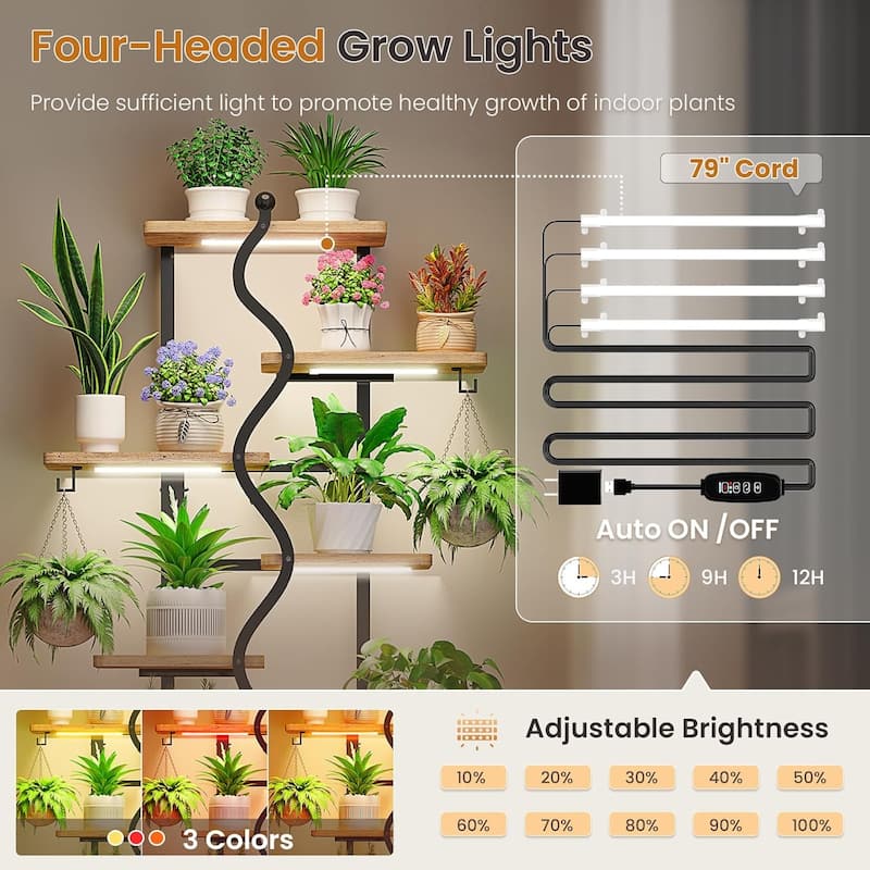 Plant Stand with Grow Light Plant Rack with Wheels Display Shelves