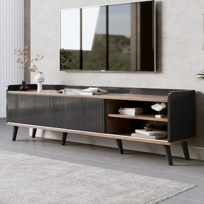 63" Mid Century TV Stand with 2 Cabinets & Open Compartments, Entertainment Center for TVs up to 70"