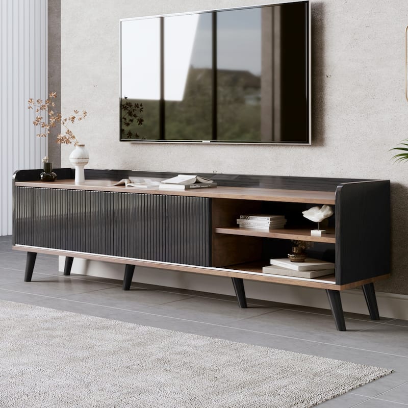 63" Storage TV Stand with with 2 Drawers and 2 Push-Pull Storage Cabinets, Entertainment Center for TVs up to 70"