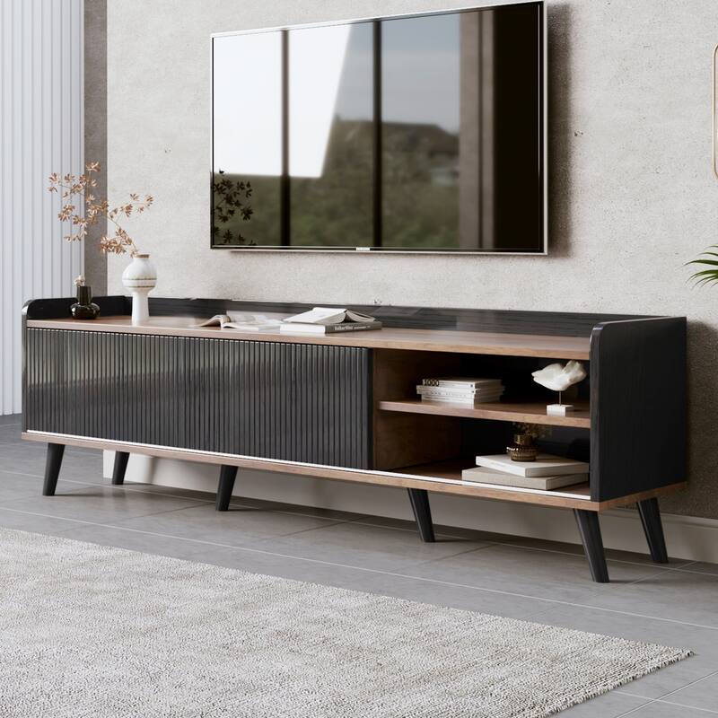 TV Stand Entertainment Console with Open Shelving and 2 Cabinets, Sliding Doors for TVs up to 70''