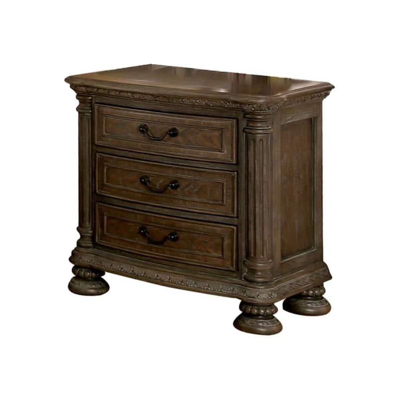Traditional Rustic Natural Solid wood 1pc Nightstand Bronze Hanging Pull Bedroom Bedside Table w 3-Drawers