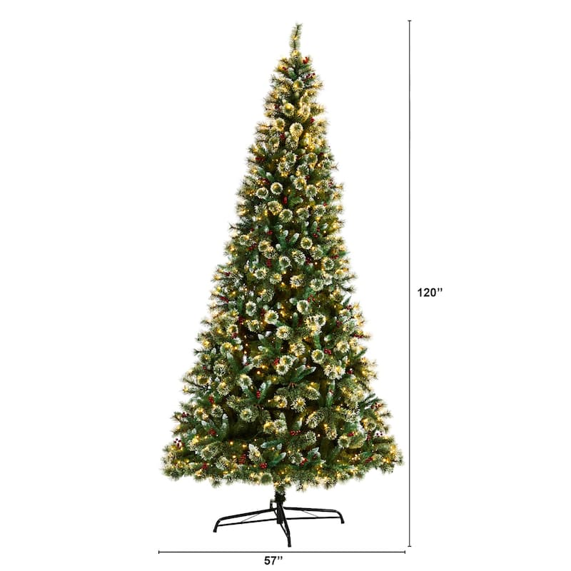 10ft Artificial Christmas Tree Prelit Swiss Pine Frosted Holiday Tree with Lights & Stand - Green - 120