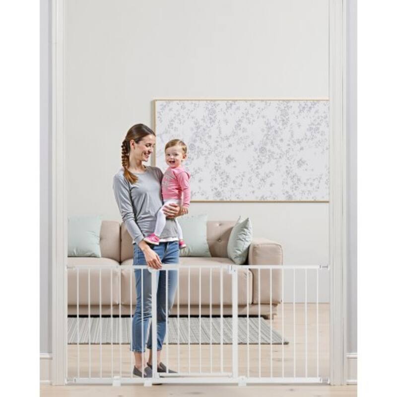 White Adjustable Kid's Gate 60-63in with Auto-Close and One-Hand Lock - 60.6-63.3 L x 30 W in.