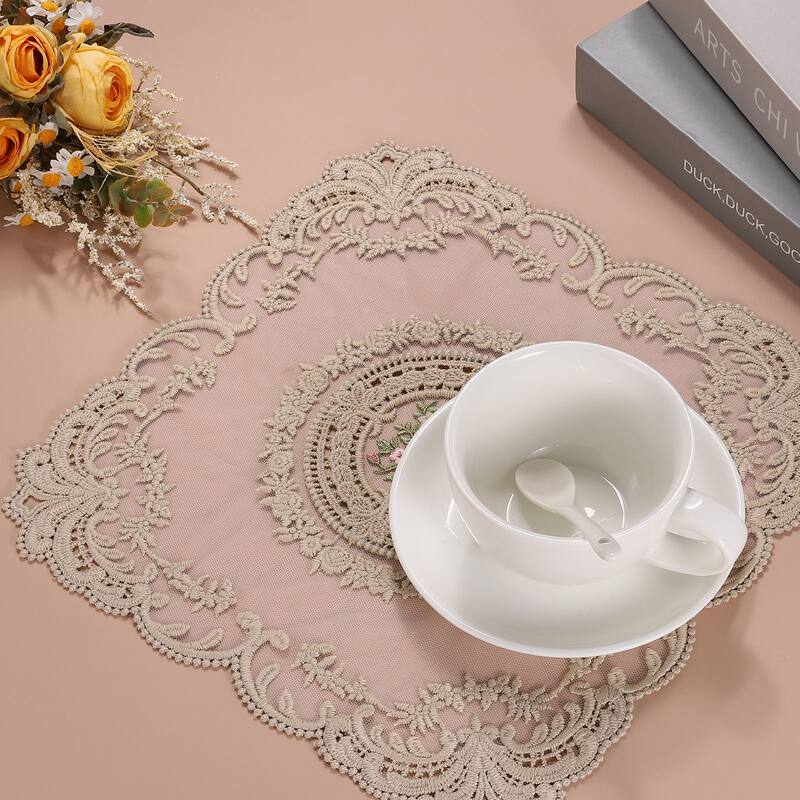 2Pack 12x12-in Retro Lace Placemat Square French Crochet Doilies