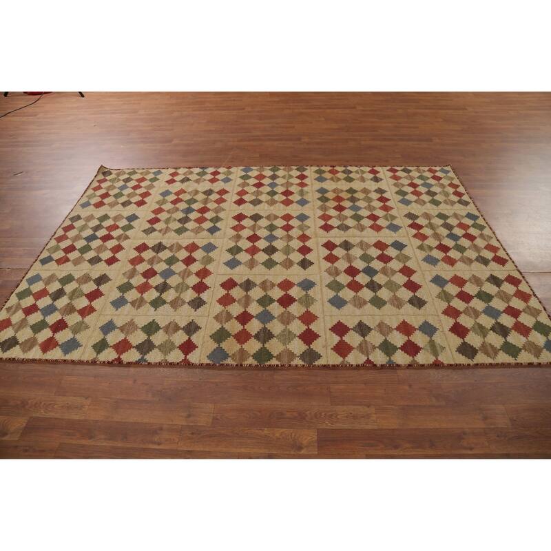 All-Over Flat Weave Geometric Kilim Indian Rug Handmade Wool Carpet - 5'0"x 7'10"