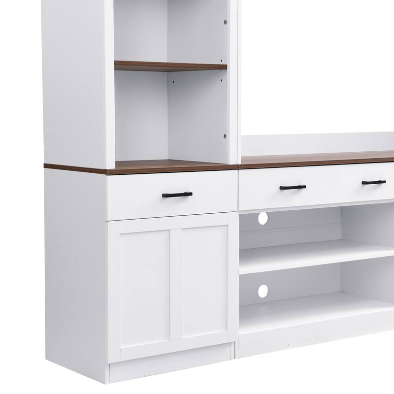 Entertainment Wall Unit Set with Bookshelf for TVs Up to 70", Mid-Century Media Console TV Stand with Adjustable Shelves