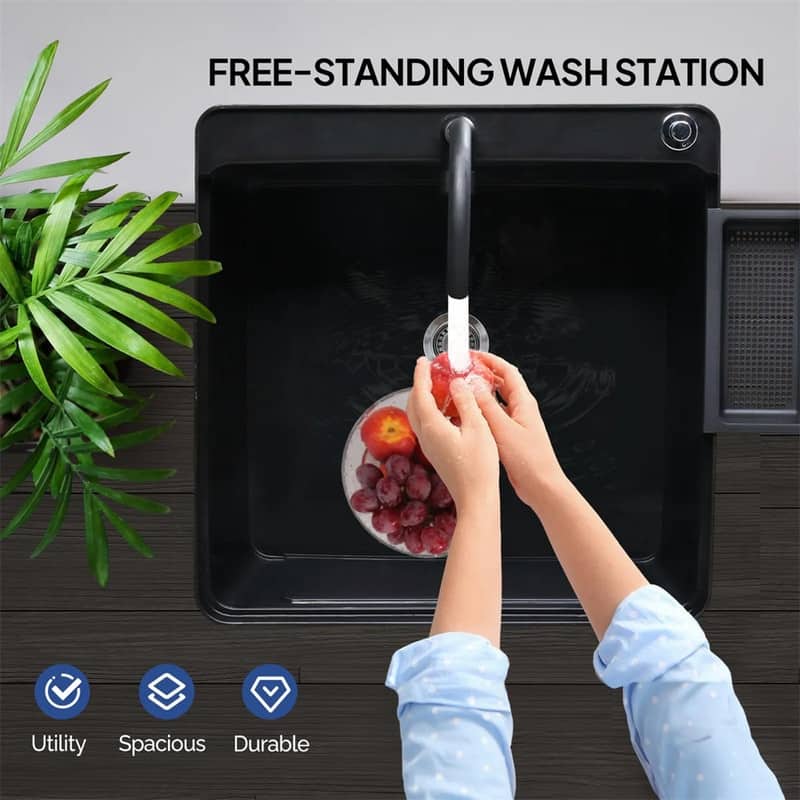 Plastic Utility Sink Freestanding with Storage Shelf