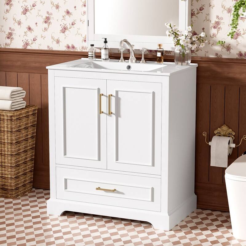 30" Bathroom Vanity with Sink, 1 Divider Drawer and 2 Soft-close Doors