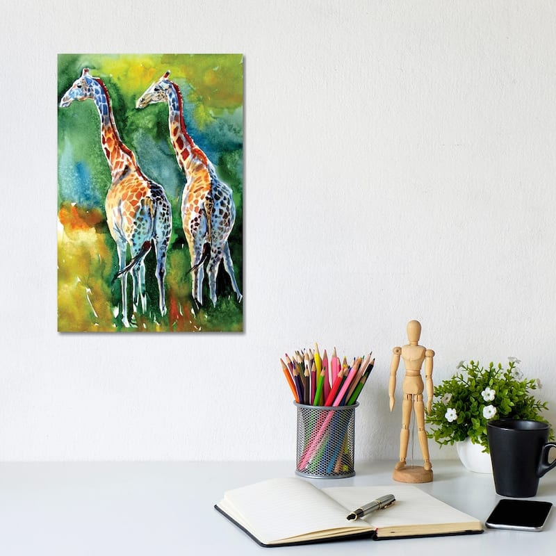 iCanvas "Giraffes On The Field" by Anna Brigitta Kovacs Canvas Print - 12x8x0.75