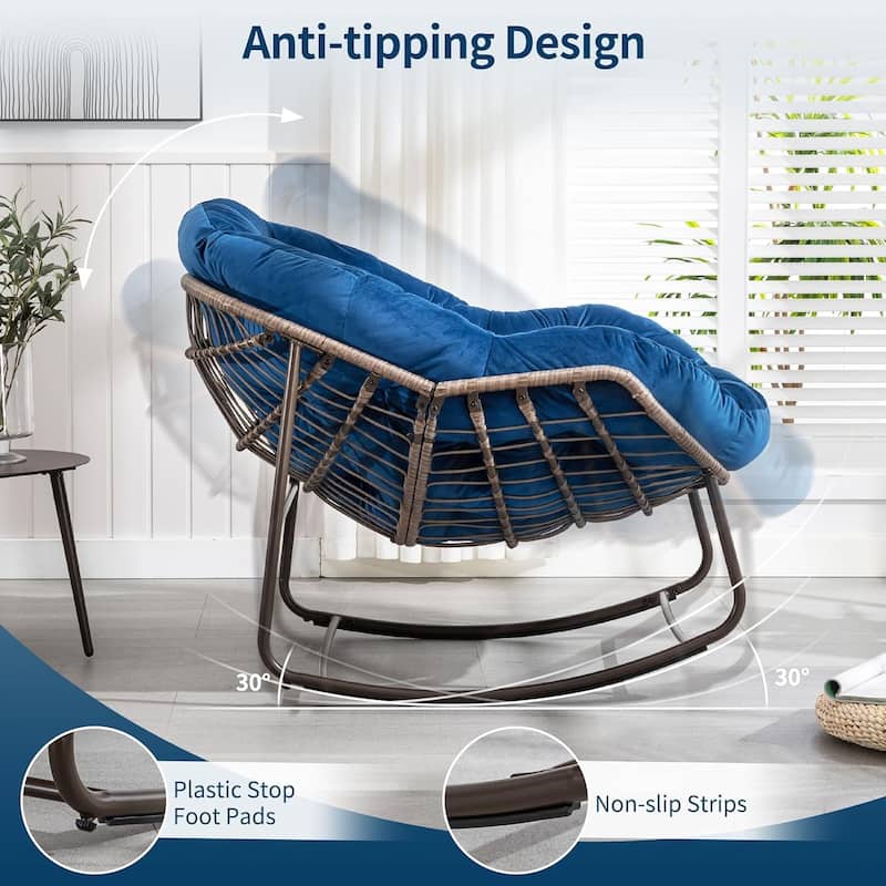 Outdoor Rattan Rocking Chair,Padded Cushion Rocker Recliner Chair Outdoor for Front Porch, Living Room, Patio, Garden