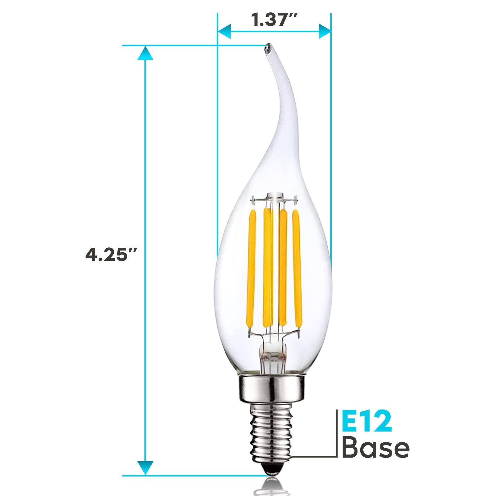 Luxrite Vintage Candle LED Bulb 100W Equivalent 800 Lumens 3500K Natural White 7W Dimmable Flame Tip E12 12 Pack Bed Bath Beyond 35999792