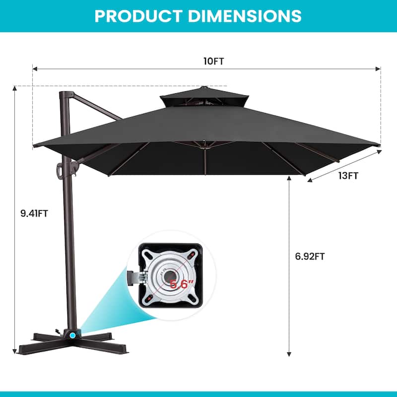 Pellebant 10X13FT Outdoor Patio Offset Umbrella 360 degrees Rotation with No Base