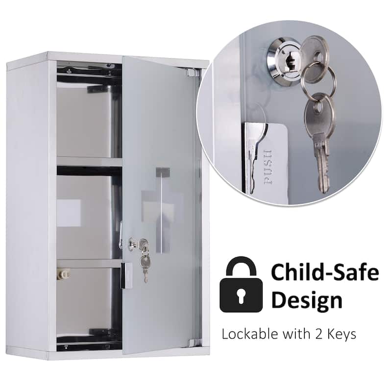 Wall Mounted Medicine Cabinet with Shelves and Lockable with 2 Keys