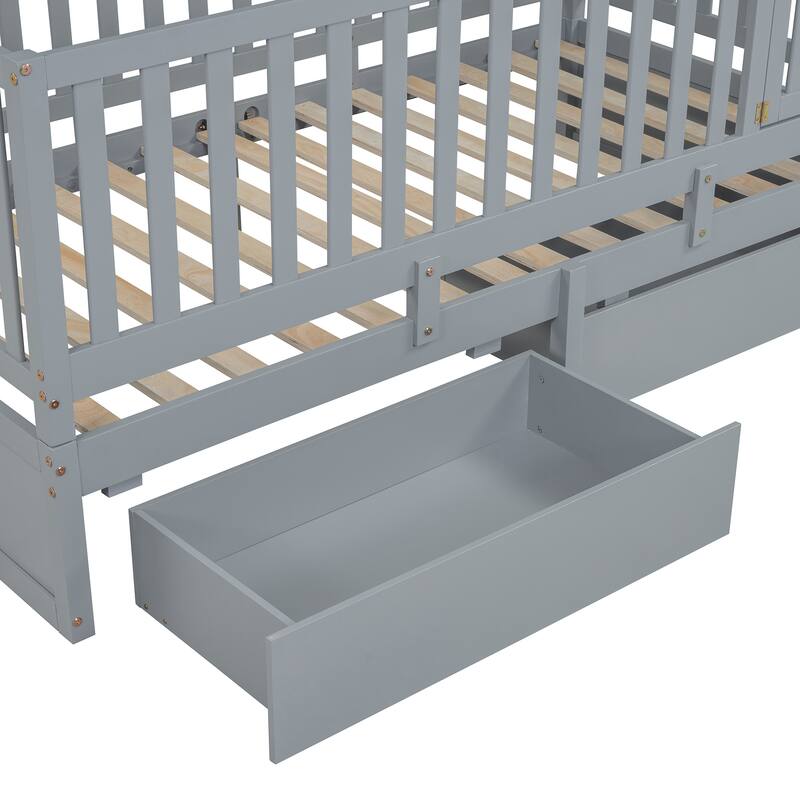 Wood Floor Bed Daybed Bed Frame with 2 Drawers