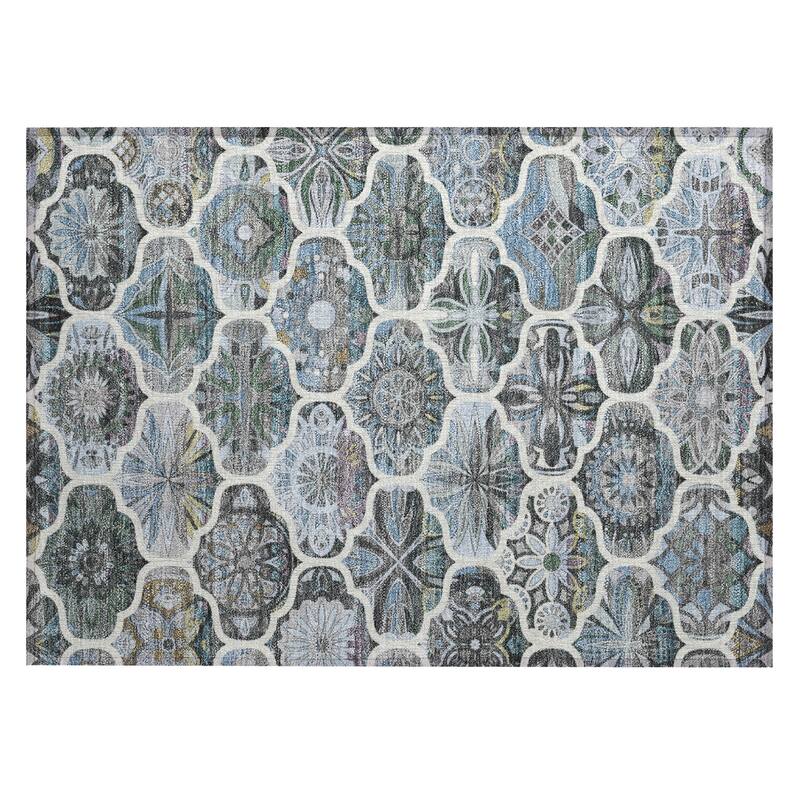 Machine Washable Indoor/ Outdoor Trellis Mosaic Chantille Rug