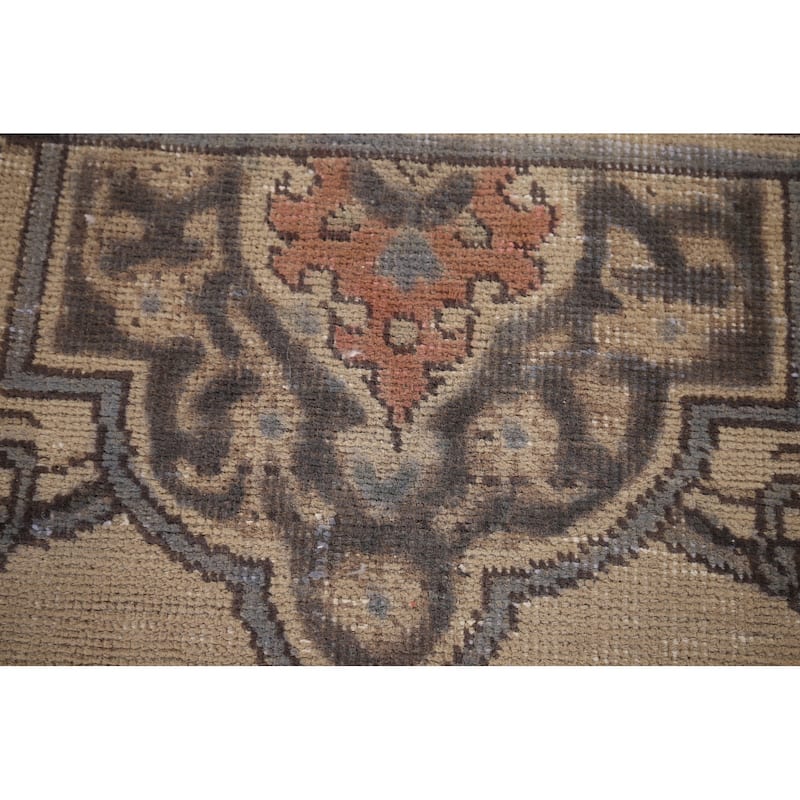 Distressed Tabriz Persian Vintage Area Rug Handmade Beige Wool Carpet - 7'10" x 11'1"