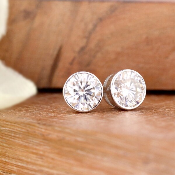Auriya 14k Gold 1ctw Bezel-set Round Moissanite Stud Earrings - 5 mm. Opens flyout.