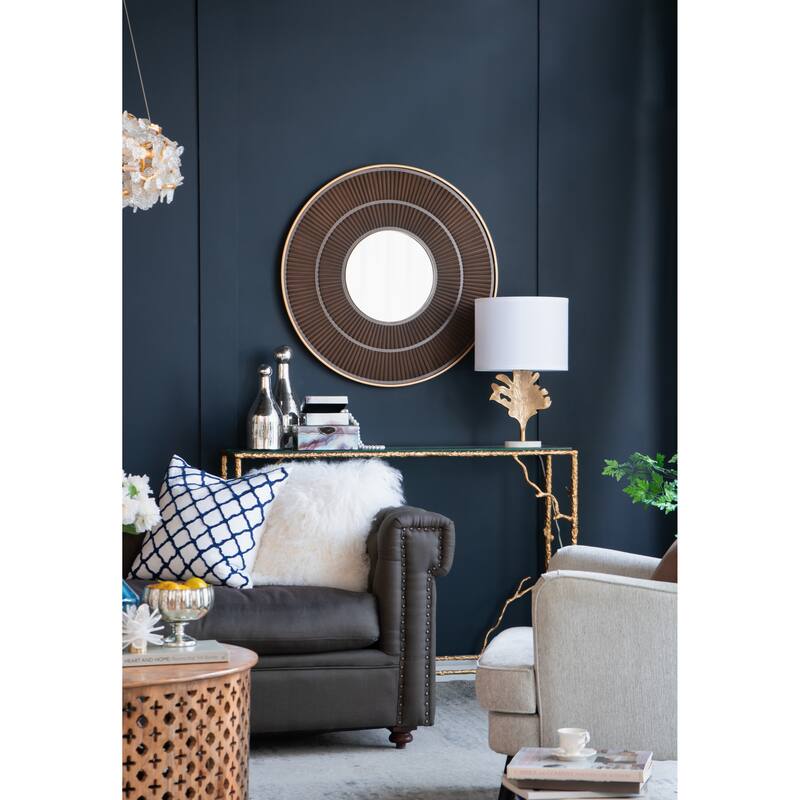 D13x22.2" Gold and White Table Lamp with Leaf Design