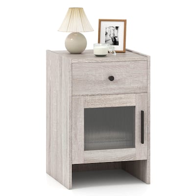 Costway 1/2 PCS Farmhouse Nightstand Fluted Bed Side Table with Large - Antique Brush White