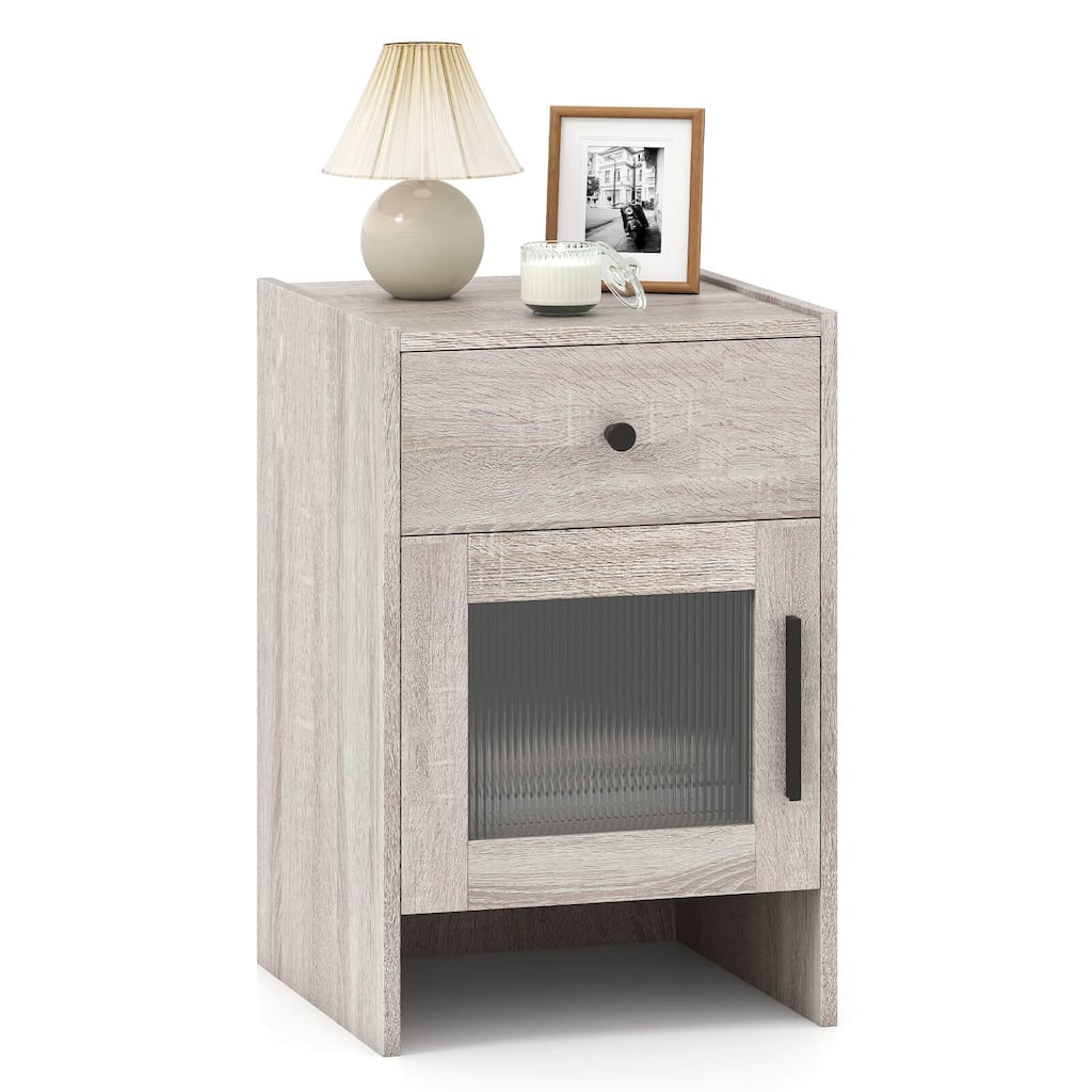 Costway 1/2 PCS Farmhouse Nightstand Fluted Bed Side Table with Large - Antique Brush White