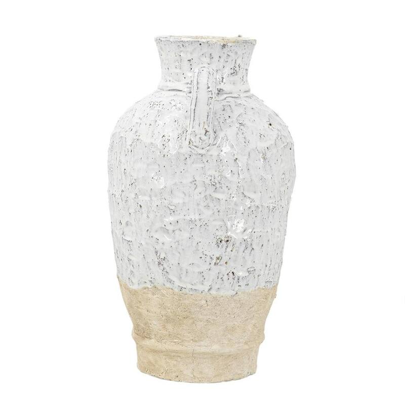 16" Beige And Ivory Amphora Terracotta Urn - 8.70